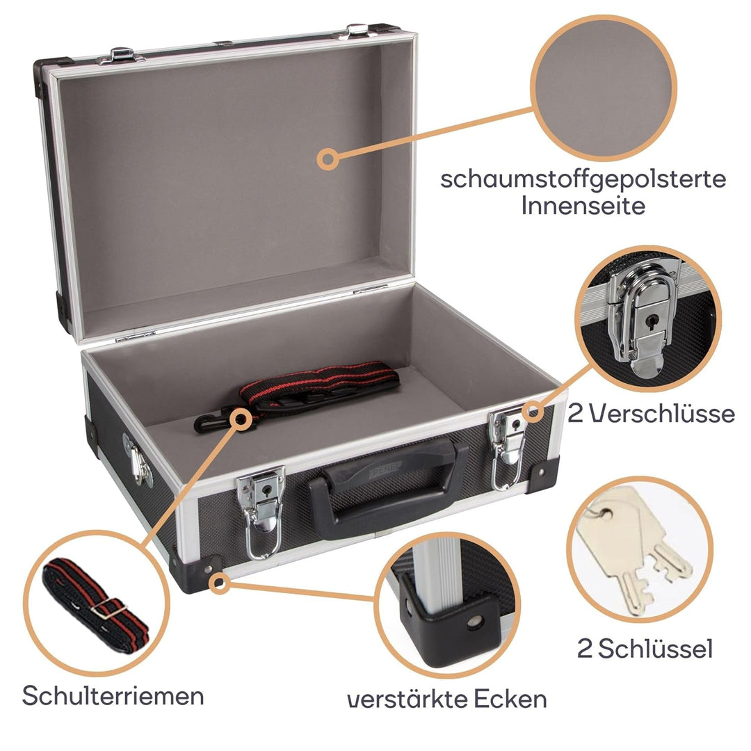 Perel 1821-N Aluminium Werkzeugkoffer, 330 mm x 230 mm x 150 mm Abmessungen, Schwarz