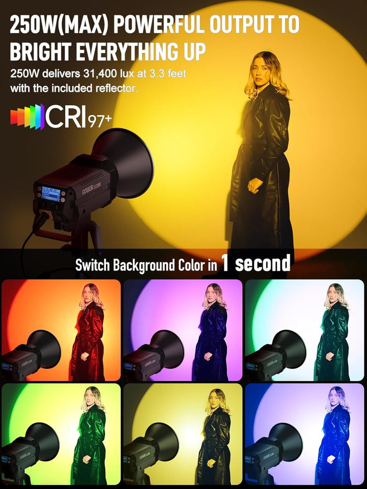 Videoleuchte, Colbor CL220R RGB 220W Dauerlicht mit M/G Balance 2700-6500K CRI96+ Bowens Mount Light