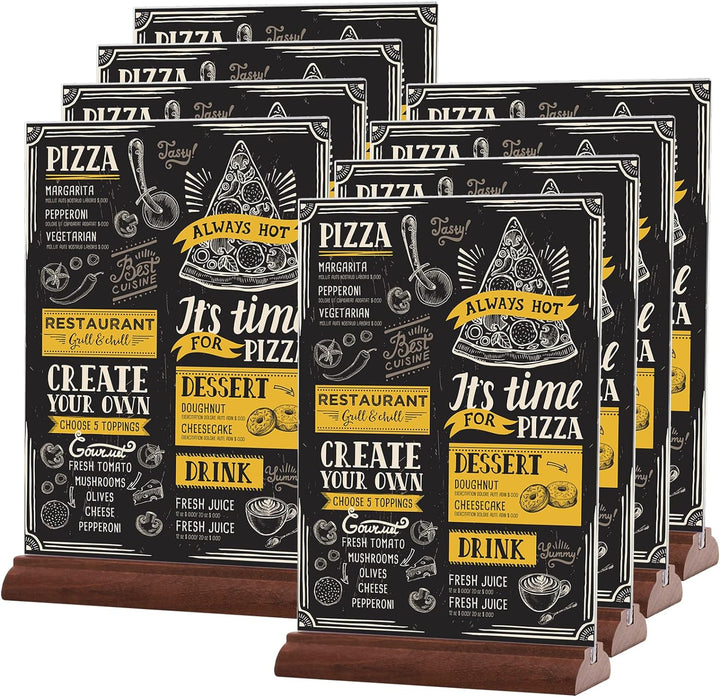 Srvnpioy 8 Stück A4 Aufsteller Holz, Tischaufsteller A4 Ständer aus Acryl und Holz, Plexiglas Werbea