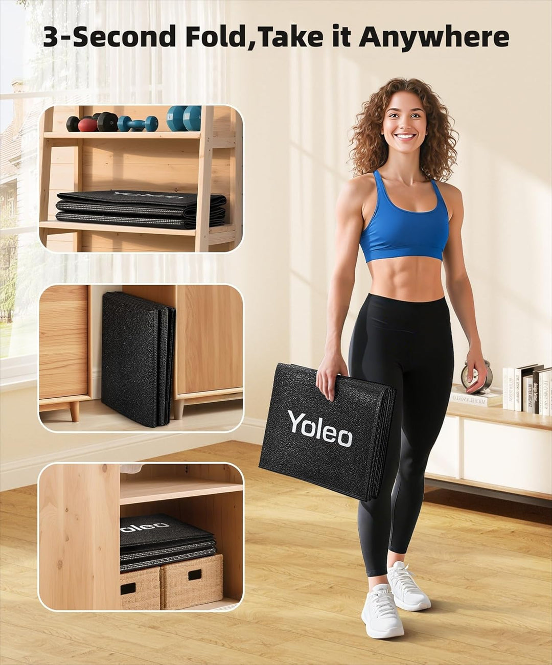 Yoleo Faltbare Bodenschutzmatte-160x75cm Laufband Matte, Schalldämmend Rutschfester Bodenschutz für