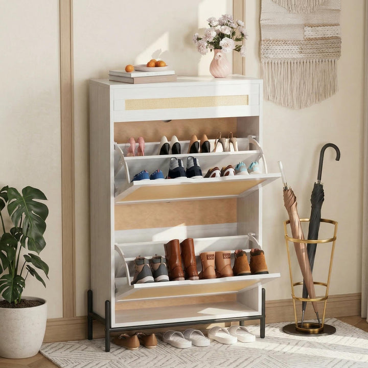 Schuhschrank mit Schublade & 2 Klapptüren, Moderner Schuhschrank mit Metallbeinen, Schuhaufbewahrung