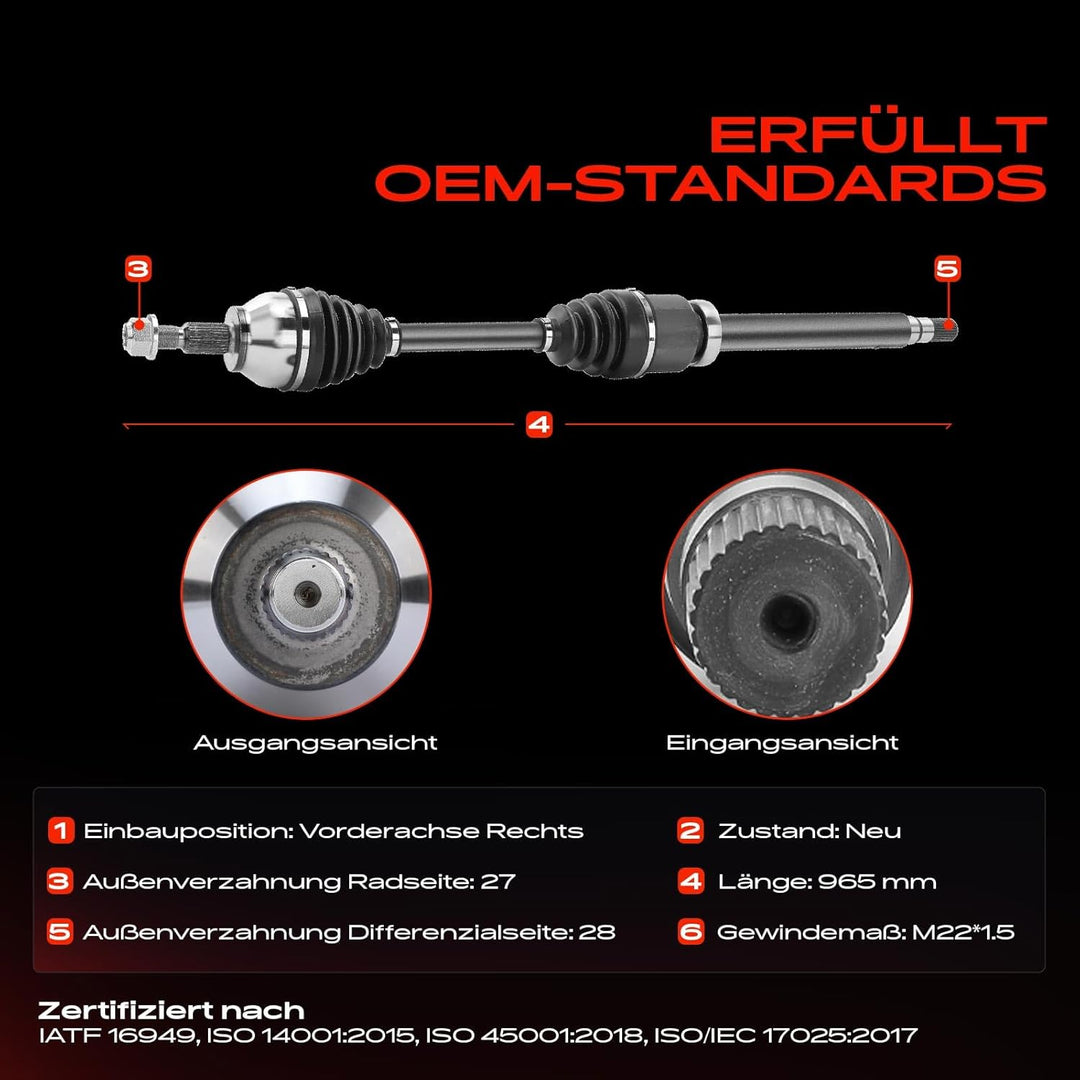 Frankberg Antriebswelle Vorderachse Rechts Kompatibel mit C-Max II DXA/CB7 DXA/CEU 2.0L 2010-2015 Fo