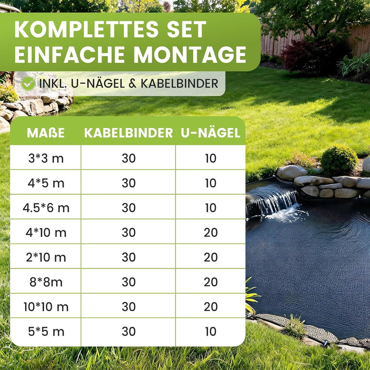 Teichnetz Feinmaschig 4×10m Vogelschutznetz Inkl. U-nägel &amp; Kabelbinder | Witterungs- &amp; UV-beständig
