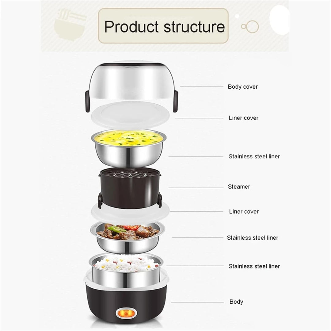 2L Elektrische Lunchbox Heizen 3 Schicht Tragbare Brotdose Dampfgarer Topf Edelstahl Lebensmittel Be