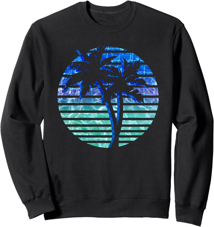 Retro 1980er Vaporwave Palm Trees Wasser Gitter Hintergrund Sweatshirt