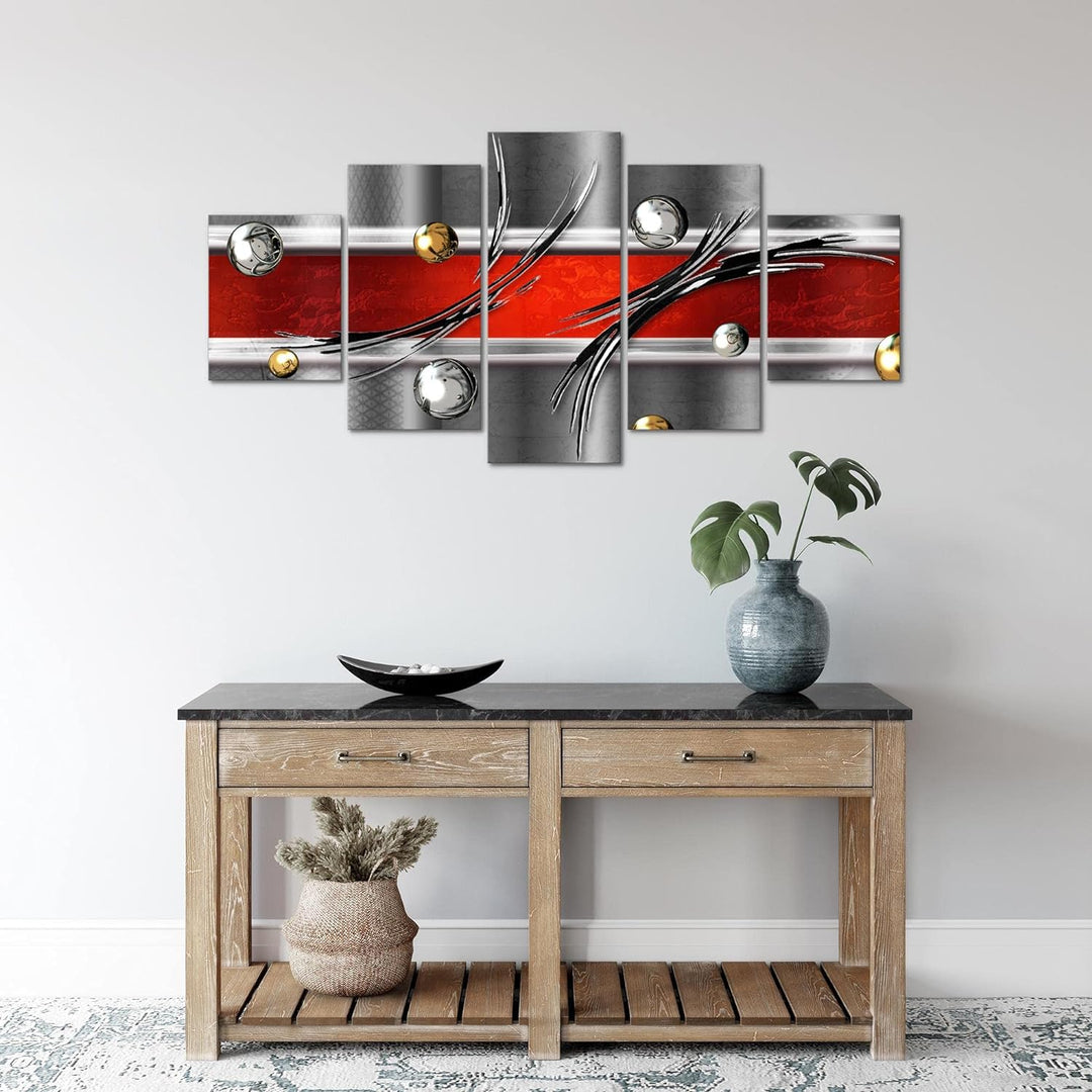 Runa Art Wandbilder Abstrakt 5 Teilig Bild auf Vlies Leinwand Deko Wohnzimmer Schlafzimmer Grau Rot
