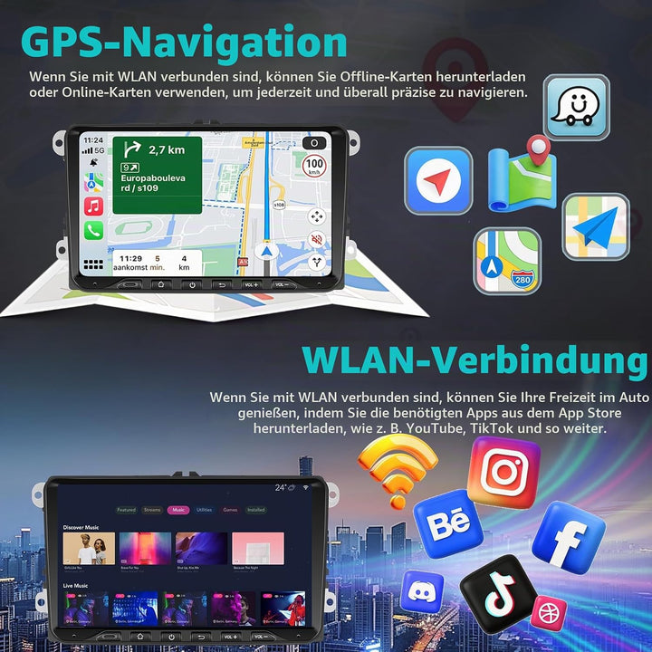 4GB+64GB Autoradio für VW Passat B6 T5 Golf 5 6 Polo 6R Tiguan T5 Jetta Seat Skoda mit Kabellosem Ca