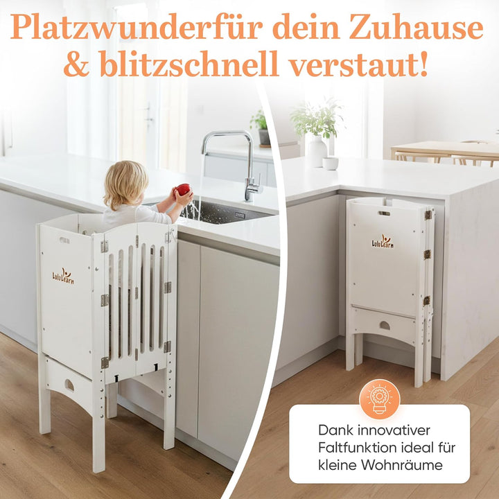 Lernturm ab 1 Jahr [FALTBAR] – Montessori Learning Tower, vormontiert, höhenverstellbar & extra sich