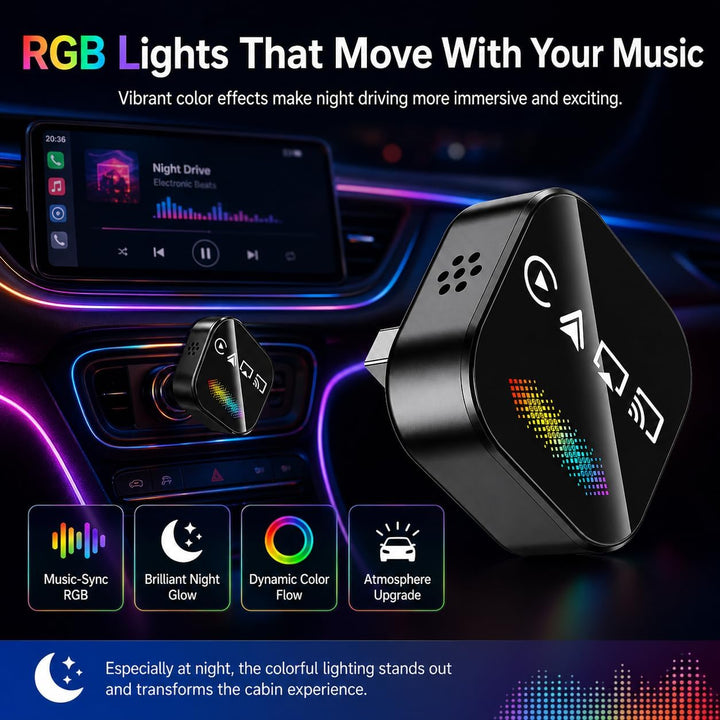 auvstar Wireless CarPlay Android Auto Adapter, Kabellos, 2026 Optimierter mit RGB LED, Mirror Link,