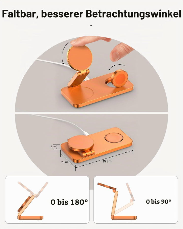 Qi2.2 Ladestation Apple Watch und iPhone, Kompatibel mit Magsafe Ladegerät 25W, 3 in 1 iPhone Ladest