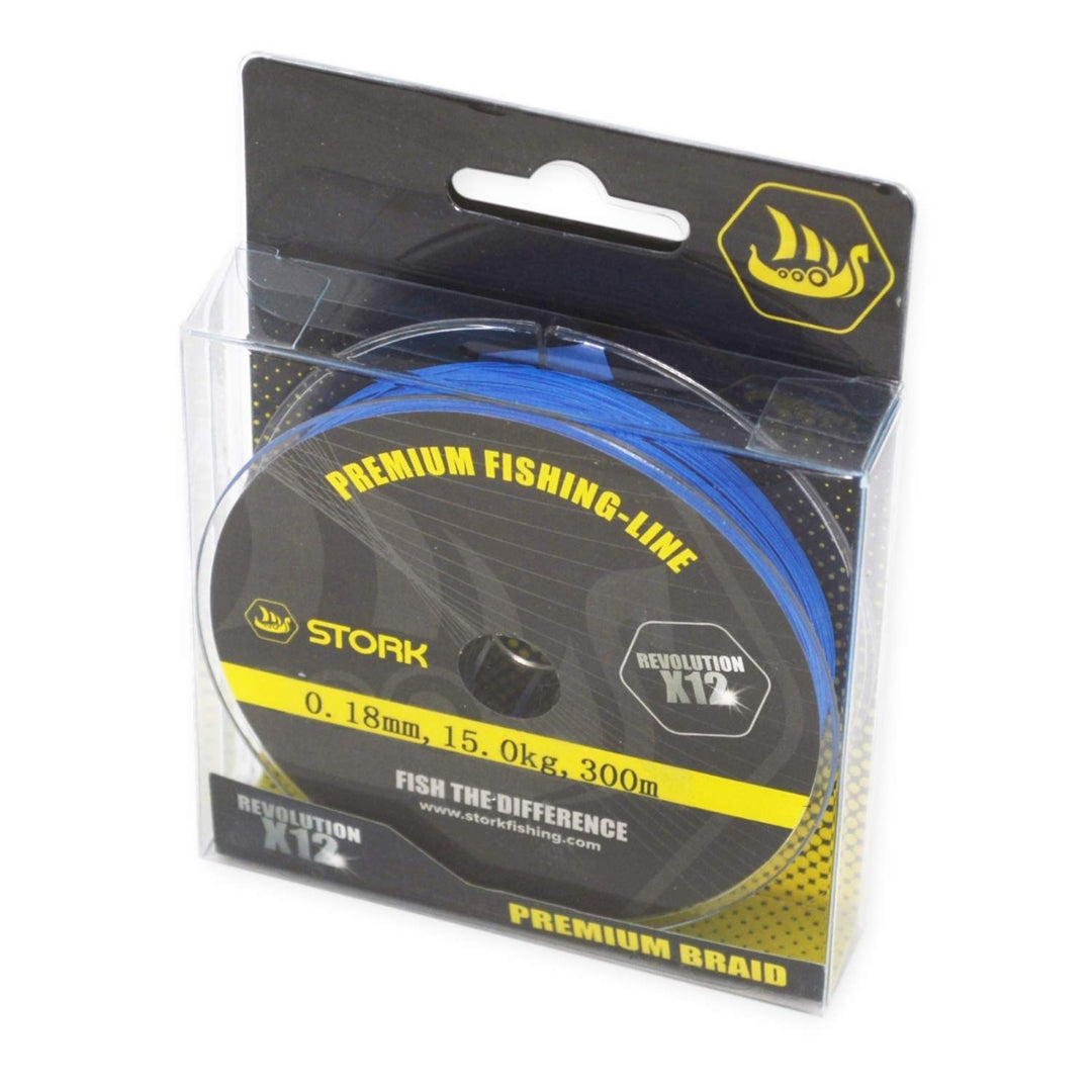 Stork Revolution, 12-Fach geflochtene Premium Angelschnur 300m Blau 12.5 kg / 0.14 mm, Blau 12.5 kg