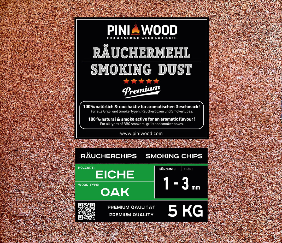 PINI 5 Kg Räucherchips Eiche 1-3 mm Smoking Dust Räucherspäne 18 Liter