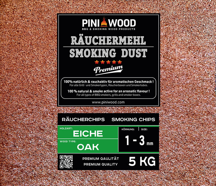 PINI 5 Kg Räucherchips Eiche 1-3 mm Smoking Dust Räucherspäne 18 Liter