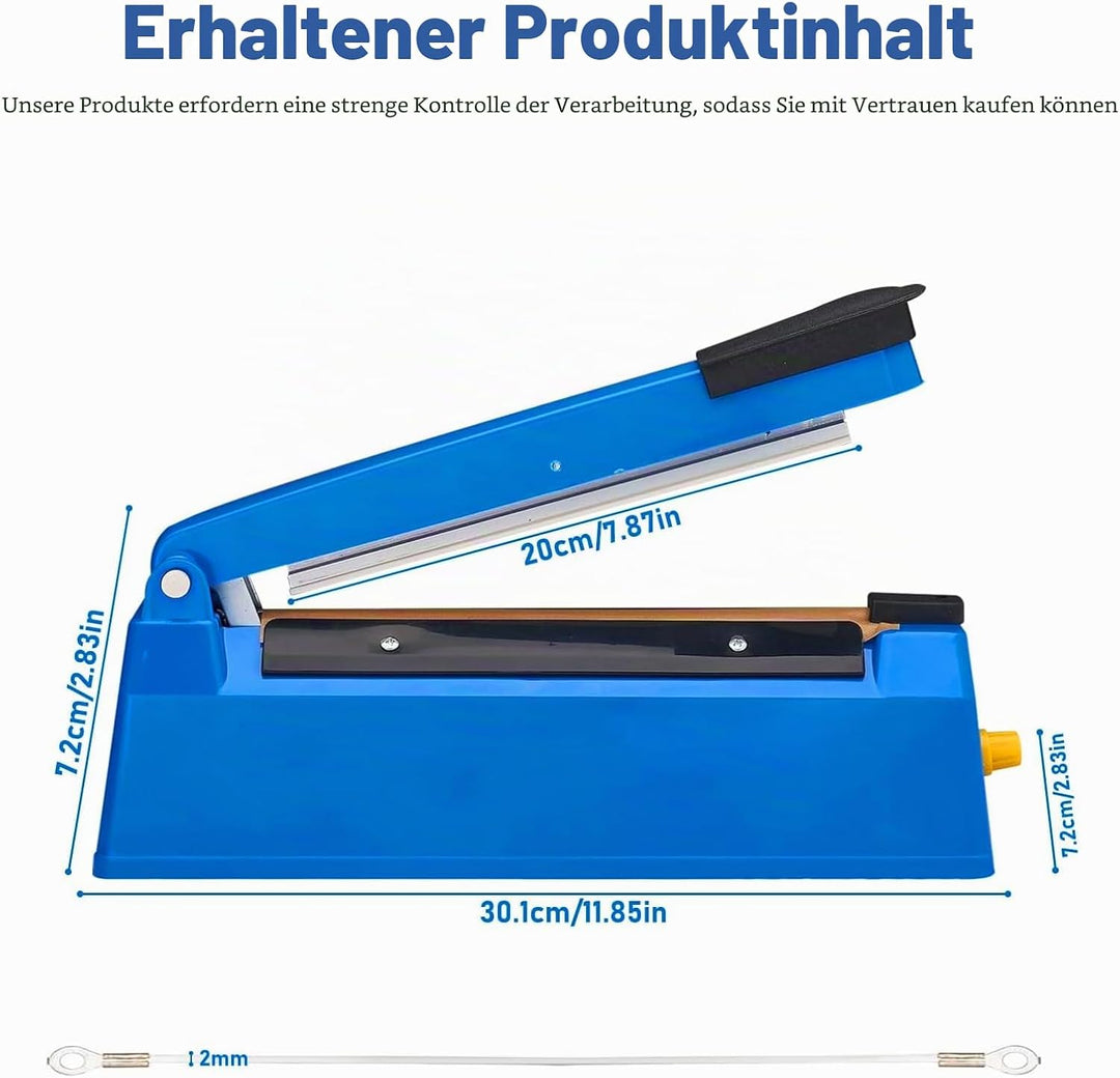 200 mm Heisssiegelgerät, 30.1 * 7.2 * 7.2cm Folienschweissgerät mit 2 mm Dichtungsbreite, Siegelmasc
