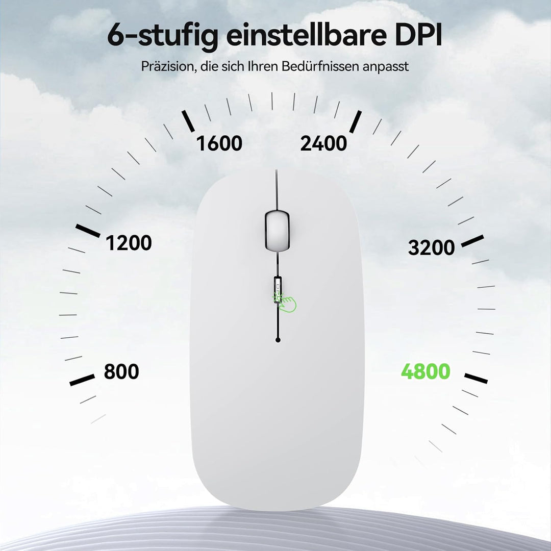 TECKNET Bluetooth Maus, Kabellose Maus mit 4800/3200/2400/1600/1200/800 einstellbare DPI, 2.4G USB F