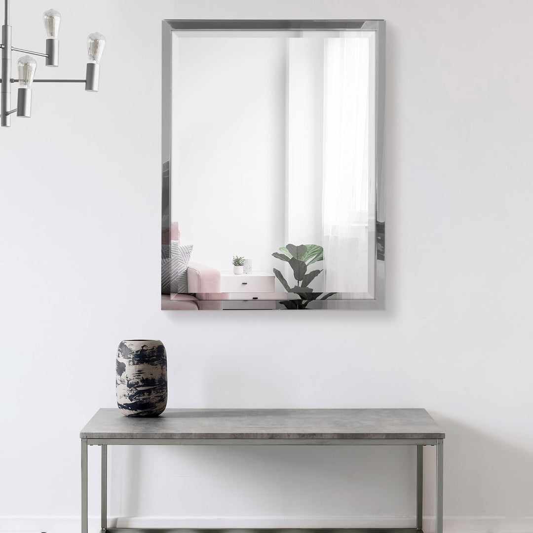 Head West 24 x 30 Classic Chrome 1 in. Wide Metal Frame Wall Mirror Spiegel, 24 x 30