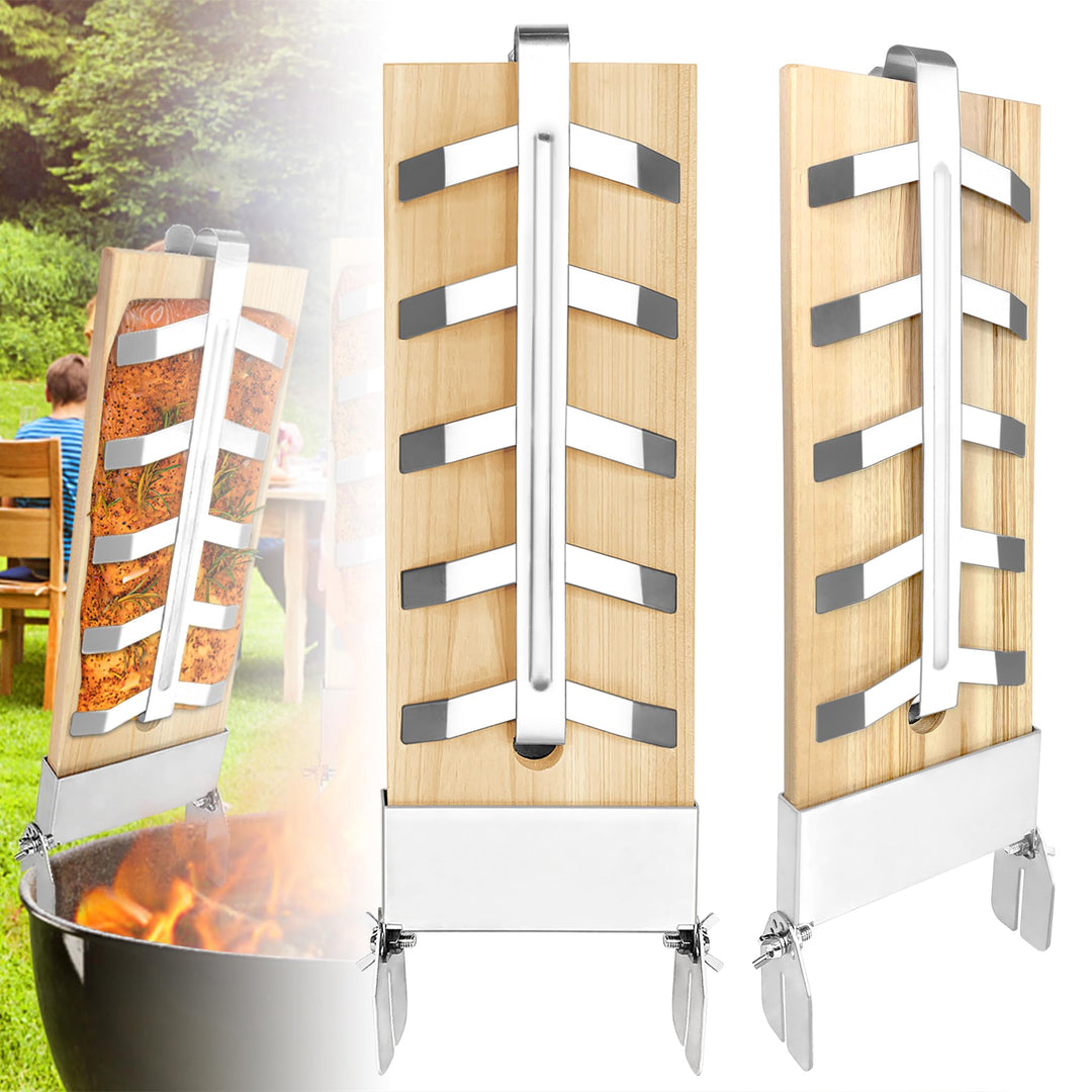 2X Flammlachsbrett Flammlachsbretter mit Edelstahl-Halterung Lachsbretter 5 Stufen Einstellbar Flamm