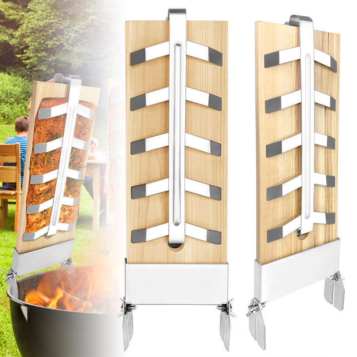 2X Flammlachsbrett Flammlachsbretter mit Edelstahl-Halterung Lachsbretter 5 Stufen Einstellbar Flamm