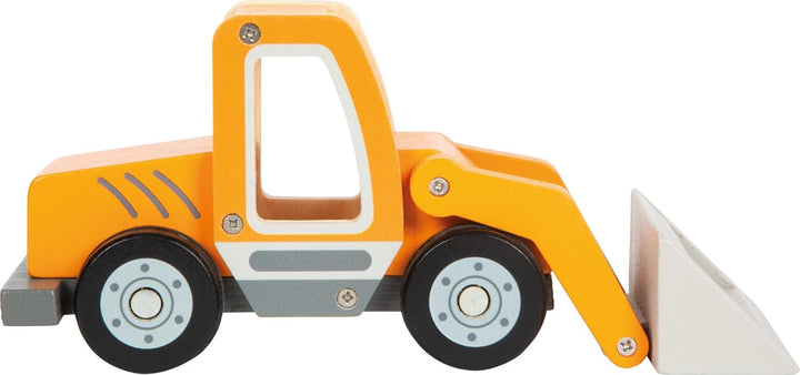 small foot Radlader mit Schaufel aus Holz, Spielfahrzeug mit Schaufelarm und gummierten Reifen, Bauf