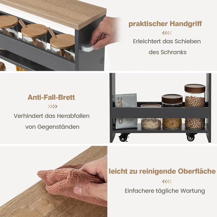 FANTASK Küchenwagen schmal auf Rollen, Nischenregal 13cm breit, 4 Etagen Servierwagen, Nischenwagen