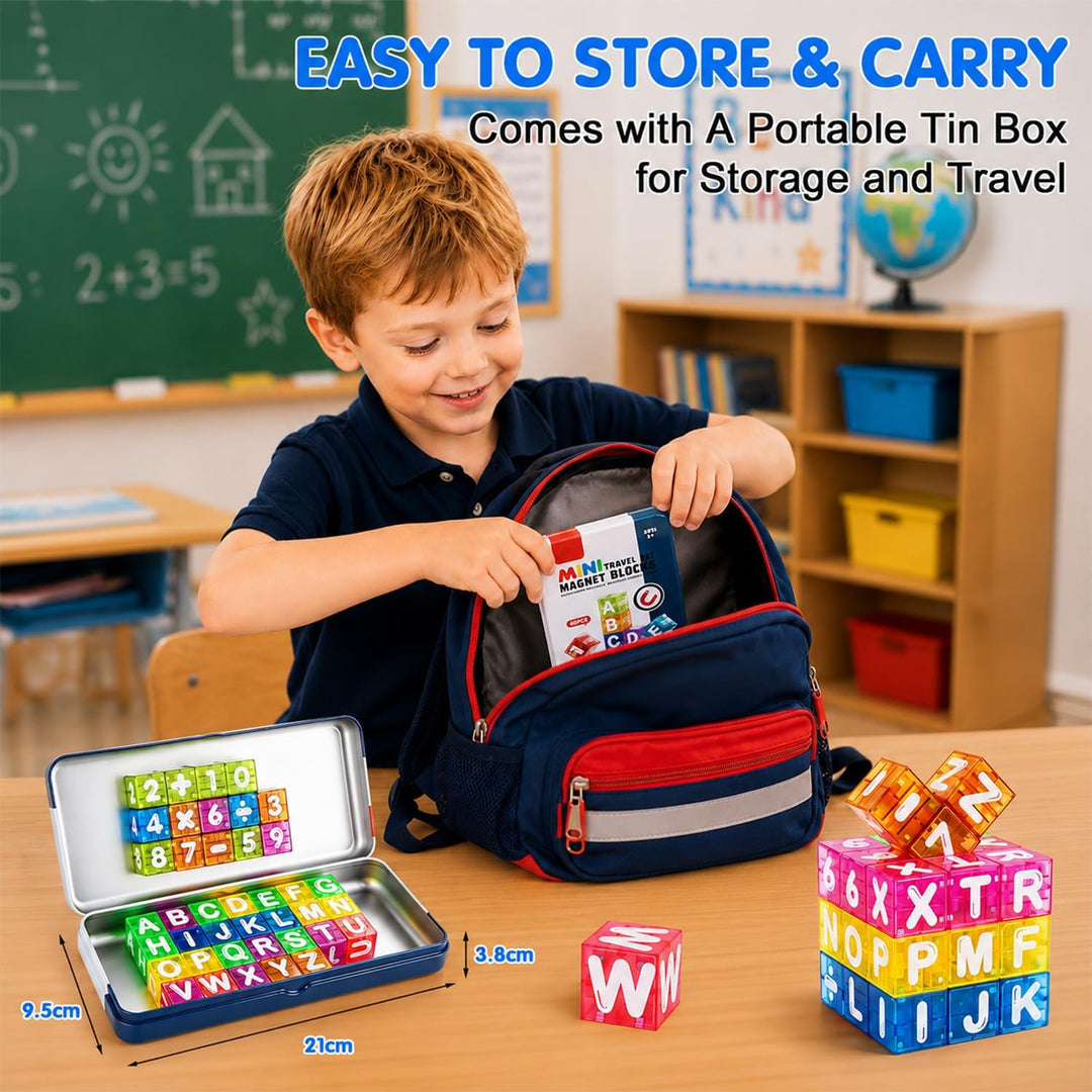 Mini Magnetische Bausteine 40PCS Magnetbausteine Reiseset mit Metallbox für Kinder, Magnetic Buildin