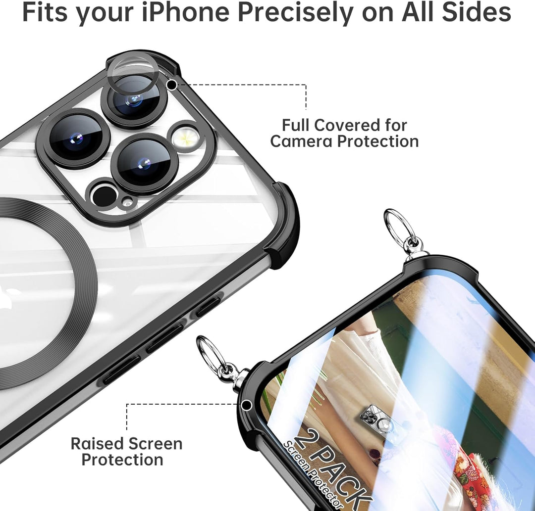 GOODVISH Handykette für iPhone 16 Pro Hülle mit Band, mit 2 Stück Schutzfolie, Necklace Handyhülle m