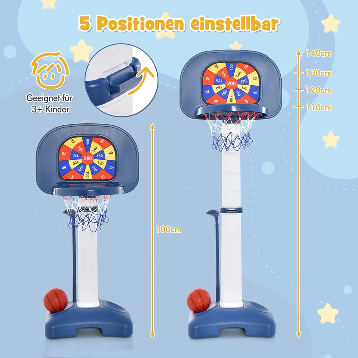 COSTWAY 4 in 1 Kinder Basketballkorb Set, Basketballständer 100-140cm höhenverstellbar & Ringwurf &