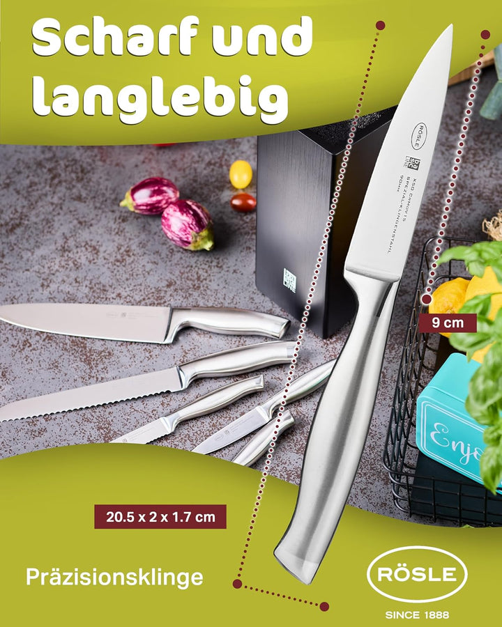 RÖSLE Spickmesser Basic Line 9cm - Hochwertiges Messer für Garnieren und Spicken von Fleisch, Küchen