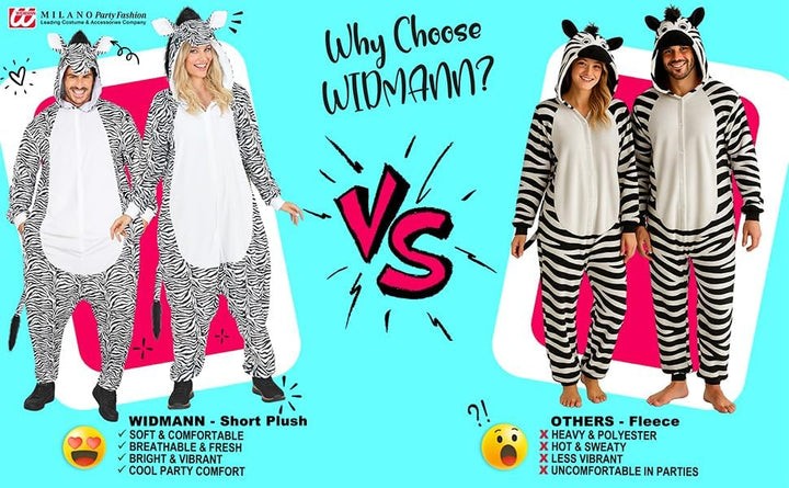 W WIDMANN MILANO Party Fashion - Tier Overall für Erwachsene, weicher Plüsch Jumpsuit mit Kapuze, Ti