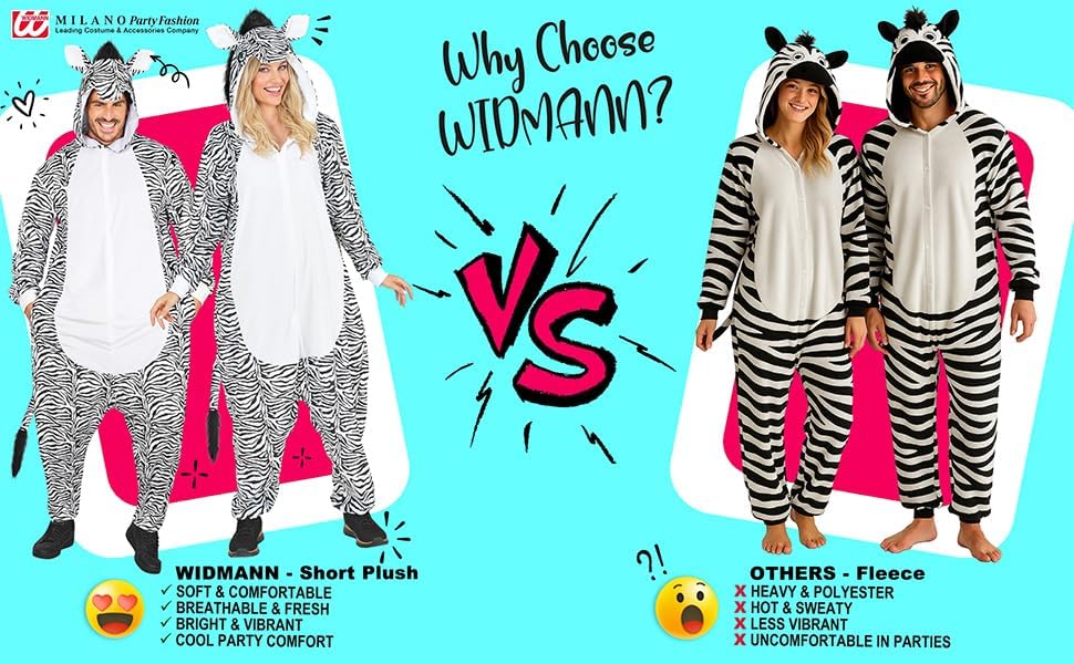 W WIDMANN MILANO Party Fashion - Tier Overall für Erwachsene, weicher Plüsch Jumpsuit mit Kapuze, Ti