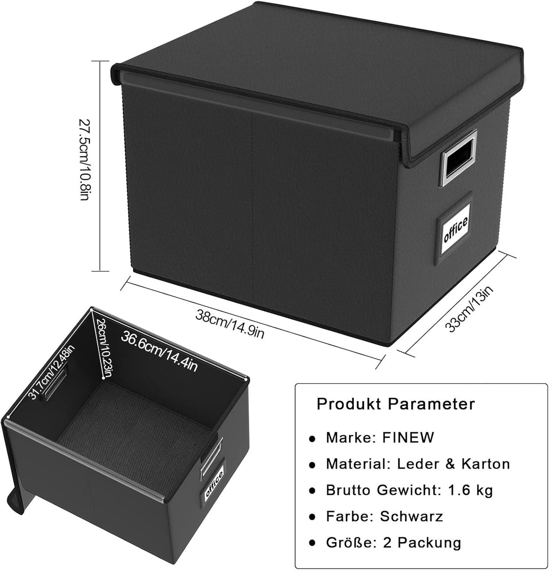 FINEW Stoff Faltbare Aufbewahrungsbox mit Deckel, Verbessertes Ledermaterial, Hängemappenbox für DIN