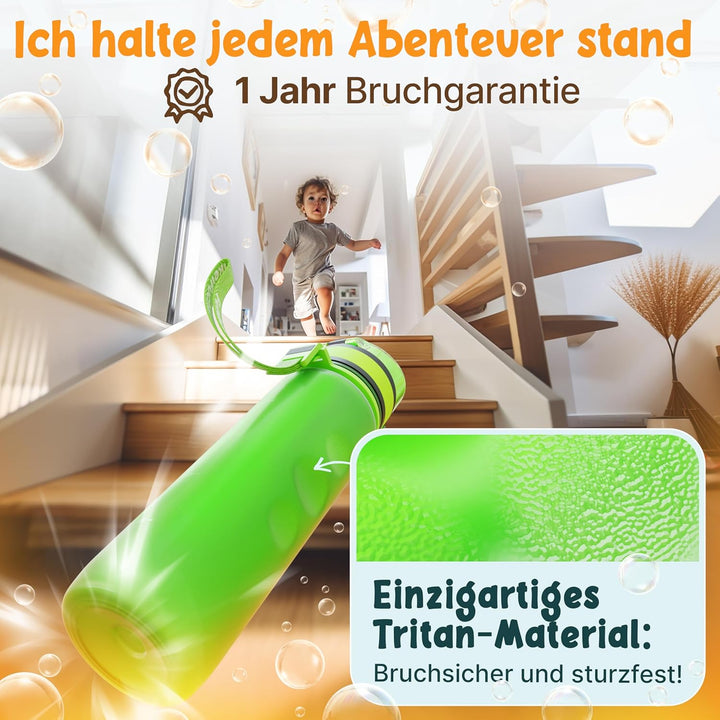 Funkelfuchs® - Trinkflasche für Kinder – 500ml, Grün – Kohlensäure geeignet - 100% auslaufsicher - W