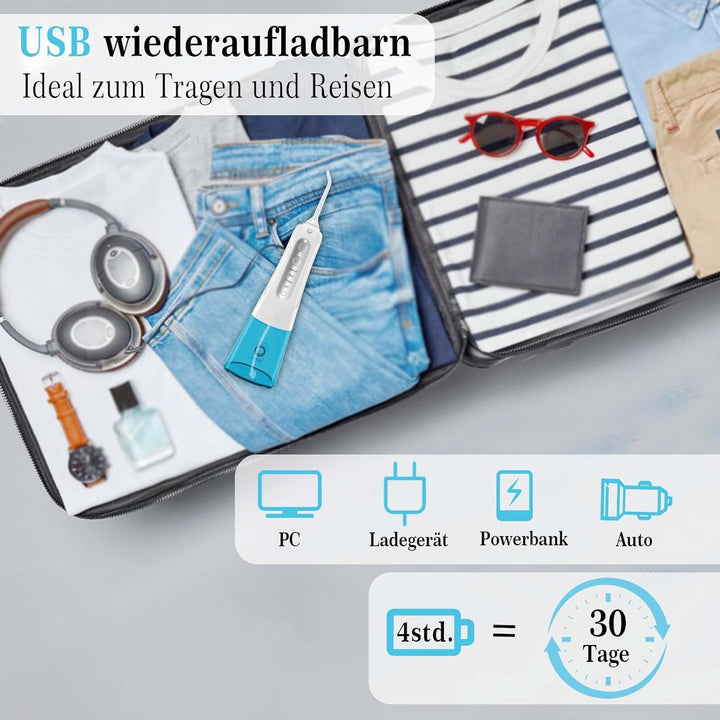SURFOU Munddusche Kabellos Weihnachten Geschenke Mundduschen 300ML 4 Modi 6 Düsen, Mundduschen Reise