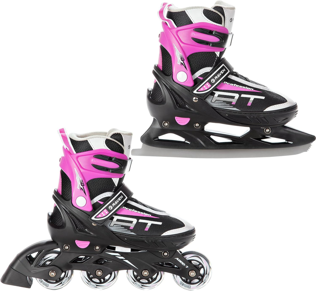 RAVEN Profession 2in1 Schlittschuhe Inlineskates Inliner für Kinder und Erwachsene verstellbar, Blac