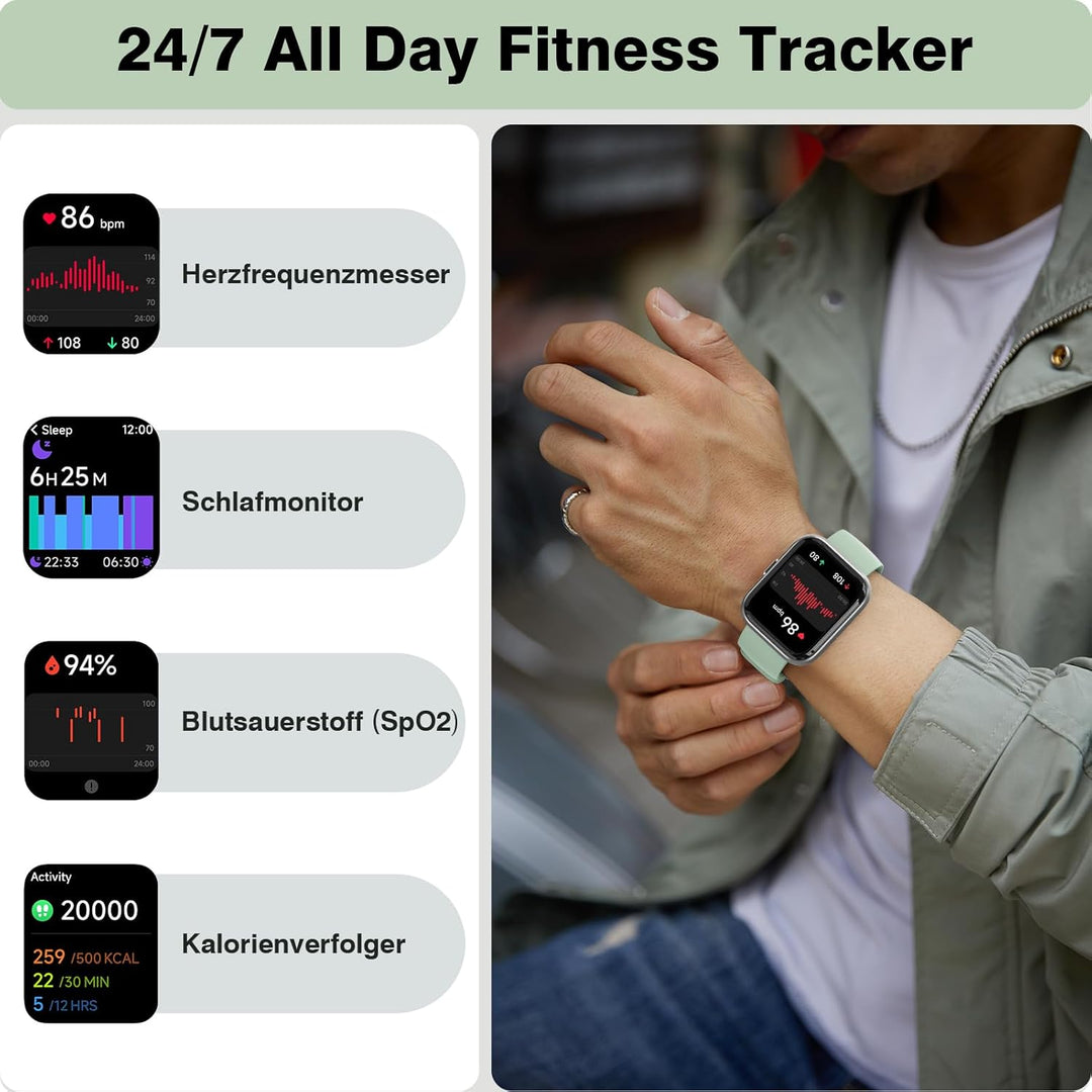 aeac Smartwatch Herren Damen, 1.85" Smart Watch mit Telefonfunktion/Whatsapp, Fitnessuhr Tracker mit