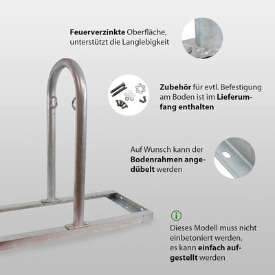 2x Fahrradanlehnbügel mit Bodenrahmen beliebig erweiterbar Reihenparker Fahrradständer Anlehnbügel A