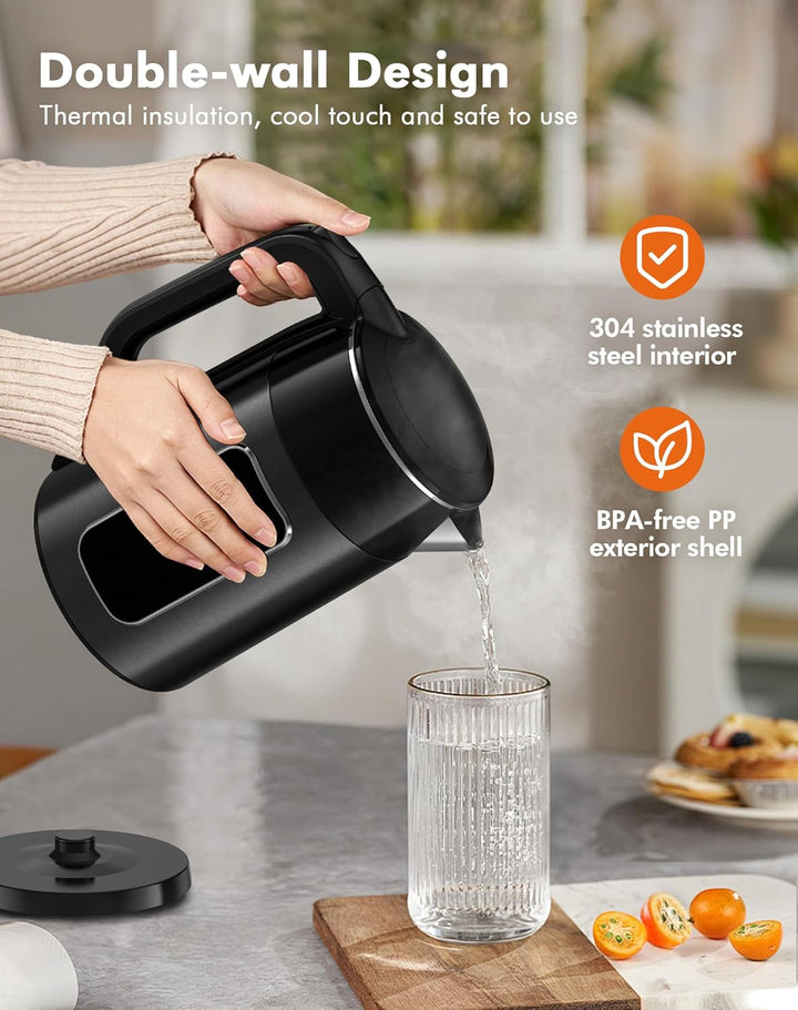Wasserkocher mit Temperatureinstellung, 1,7L 2200W Elektrisch Edelstahl Wasserkocher mit 6 Temperatu