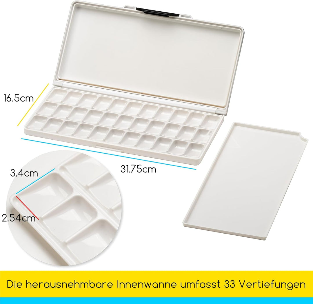 MEEDEN Luftdichte Wet Palette: Mischpalette mit 33 Wells & Deckel - Aquarell Palette mit grossen Mis