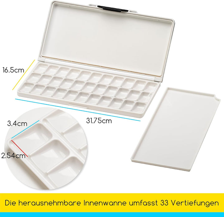 MEEDEN Luftdichte Mischpalette, 33 Wells Künstler Deckel, Aquarell Palette mit grossen Mischflächen