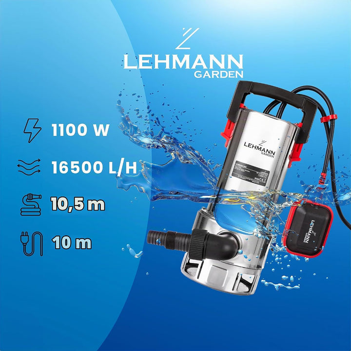 LEHMANN Tauchpumpe mit Integriertem Schwimmer für Schmutz- und Reinwasser, 1100 W, mit bürstenloser