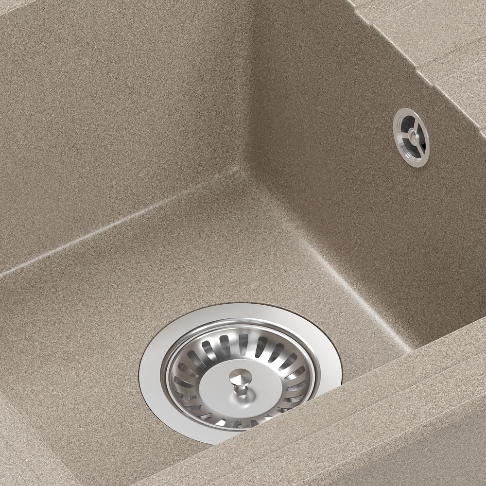 VBChome Spülbecken Granit Beige 55 x 44 cm Einzelbecken Einbauspüle Gesprenkelt Reversibel Küche Küc