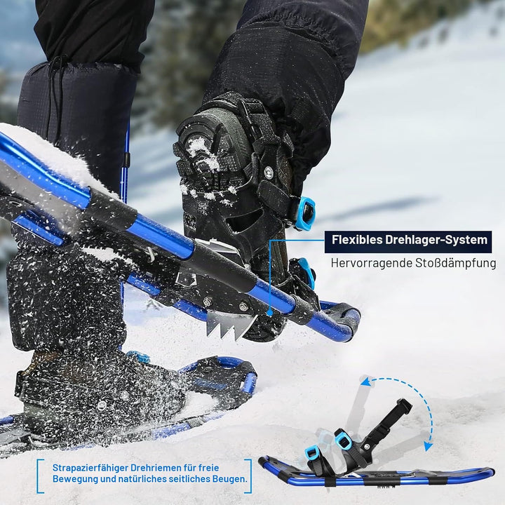 Odoland Schneeschuh-Set 4-in-1 für Männer und Frauen, Schneeschuhe mit Wanderstöcken, wasserdichte G