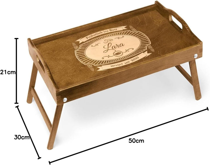Maverton Serviertablage mit Gravur - personalisiert - Sofatablett mit Griffen - klappbar - mit erhöh
