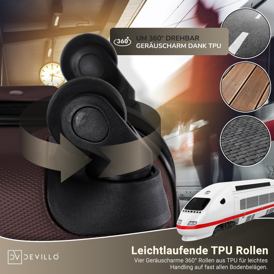 Devillo® Hartschalenkofferset Kofferset 4tlg. S-M-L-XL, Braun - Hard Shell Trolley Koffer Reisekoffe