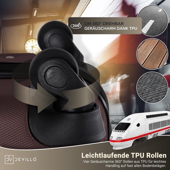 Devillo® Hartschalenkofferset Kofferset 4tlg. S-M-L-XL, Braun - Hard Shell Trolley Koffer Reisekoffe