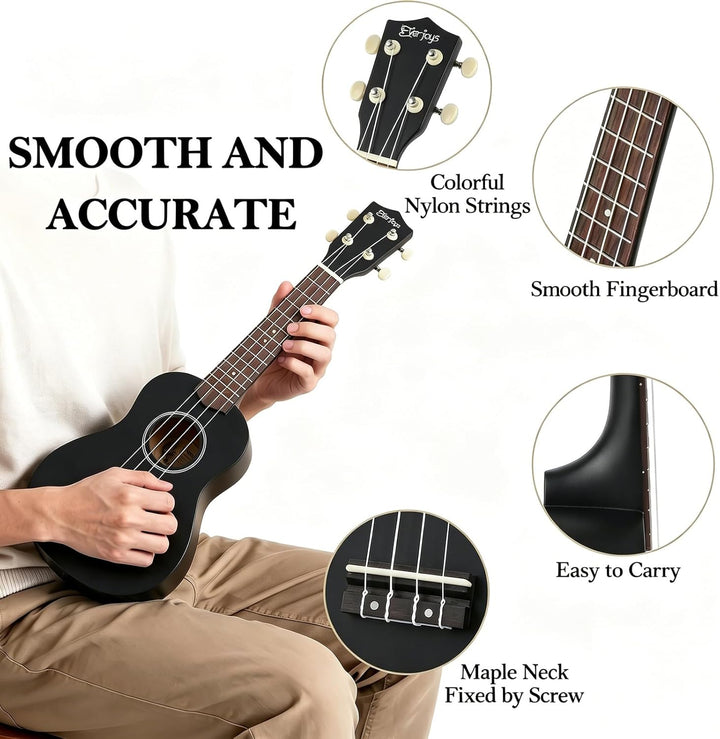 Everjoys Sopran Ukulele Set für Kinder und Erwachsene 21 Zoll Ukulele Starter Kit mit Tasche, Tuner,