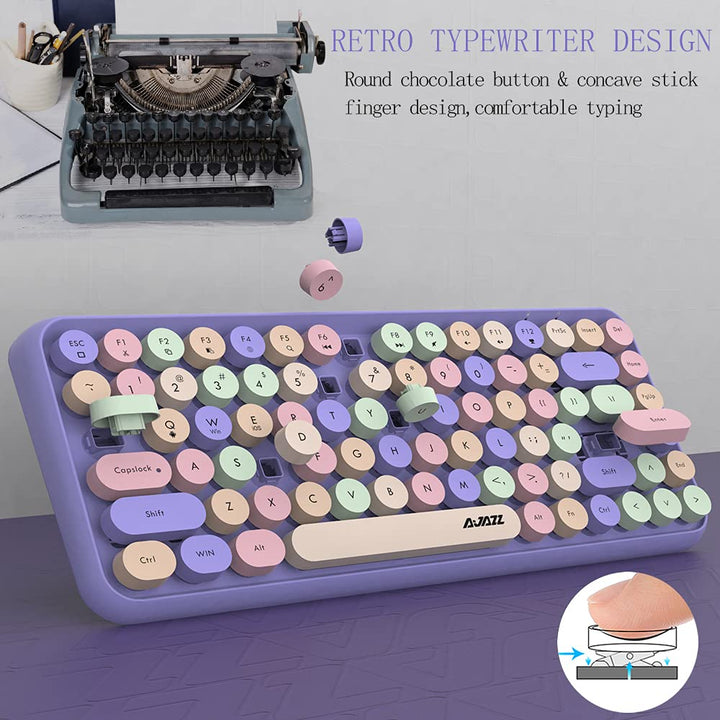 FELiCON 308i Kabellose Retro Tastatur, Bluetooth Silent Cute Computer Tastatur mit Runder Punk Taste
