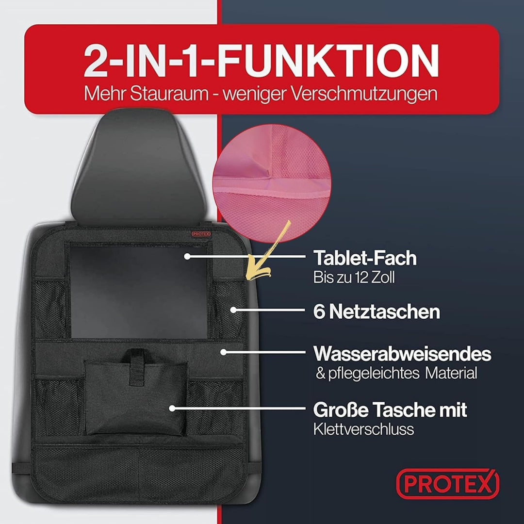 PROTEX© Rückenlehnenschutz Organizer [Testsieger 2025] 100 Tage risikofrei testen - Auto Rücksitz Or