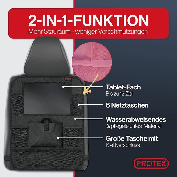 PROTEX© Rückenlehnenschutz Organizer [Testsieger 2025] 100 Tage risikofrei testen - Auto Rücksitz Or