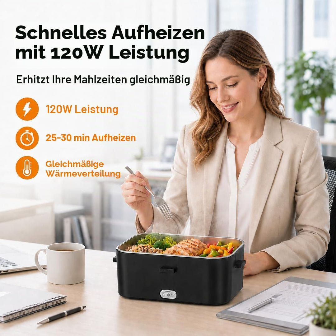 Elektrische Lunchbox 120W 1,8L 12V/24V/230V für Auto/LKW/Büro Auslaufsicher | Herausnehmbarer Edelst